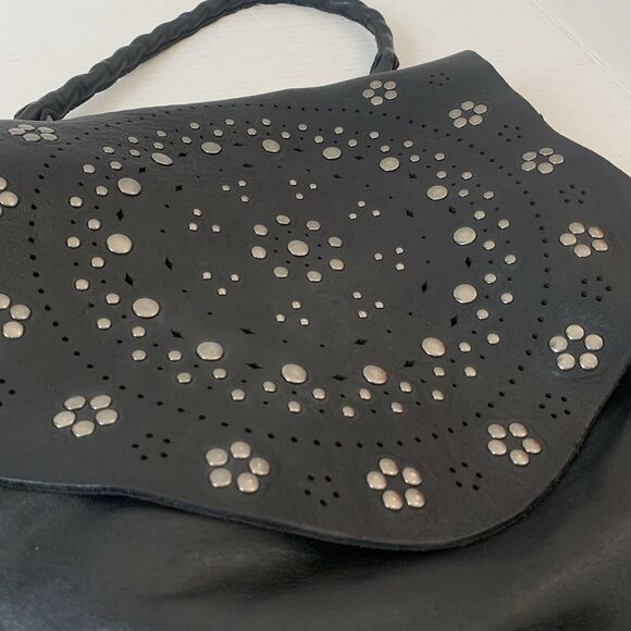 Patricia Nash Black Italian Leather Cazorla Backpack Handbag Stud Garment Flower - Picture 2 of 15
